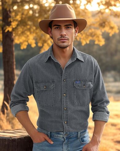 HISEA Mens Denim Shirt Long Sleeve Jean Work Shirts Regular Fit Button Down Shirts with Pockets in Saudi Arabia