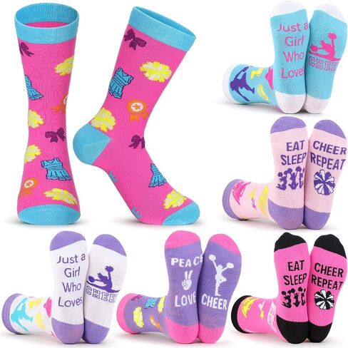 Shihanee 6 Pair Cheer Gifts Socks Bulk for Team Cute Cheerleader Gifts Accessories Christmas Funny Cheerleading Socks for Women Cheerleader Teens Fans Christmas Stocking Stuffers in Saudi Arabia