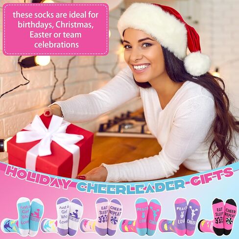 Shihanee 6 Pair Cheer Gifts Socks Bulk for Team Cute Cheerleader Gifts Accessories Christmas Funny Cheerleading Socks for Women Cheerleader Teens Fans Christmas Stocking Stuffers in Saudi Arabia