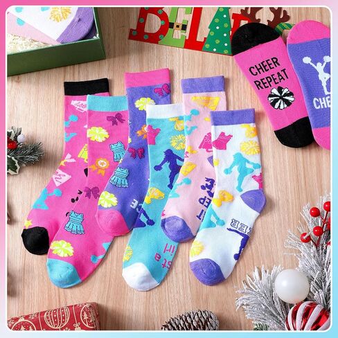 Shihanee 6 Pair Cheer Gifts Socks Bulk for Team Cute Cheerleader Gifts Accessories Christmas Funny Cheerleading Socks for Women Cheerleader Teens Fans Christmas Stocking Stuffers in Saudi Arabia