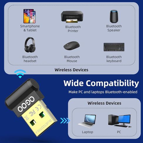 محول بلوتوث USB للكمبيوتر الشخصي - QGOO Bluetooth Dongle 5.3 EDR، مستقبل بلوتوث لاسلكي للكمبيوتر المكتبي والكمبيوتر المحمول بلوتوث Windows 8.1/10/11 (أبيض-209) in Saudi Arabia