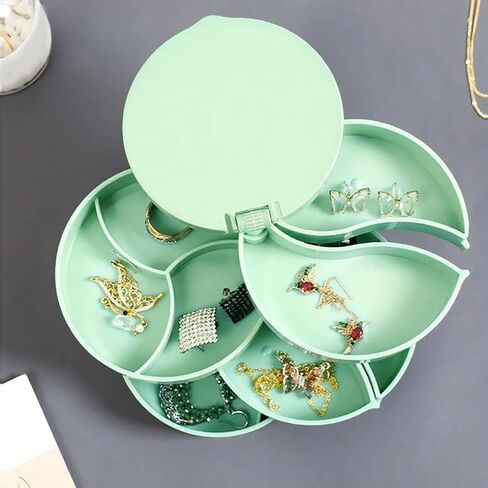 Rotating Jewelry Box Large Capacity with Mirror, 4-Layer Rotating Jewelry Storage Box for Bracelets Rings Earrings, Gift for Women, Blue in Saudi Arabia