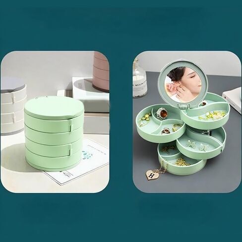 Rotating Jewelry Box Large Capacity with Mirror, 4-Layer Rotating Jewelry Storage Box for Bracelets Rings Earrings, Gift for Women, Blue in Saudi Arabia