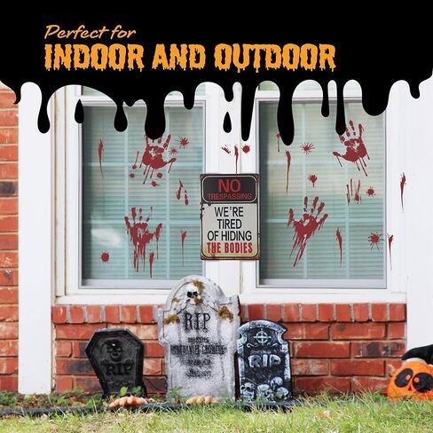 ArtCreativity Halloween No Trespassing Sign & Window Stickers, Beware Funny Home Décor Include Metal Sign, Bloody Hands, Blood Splatter Stickers, Zombie Party Decor Supplies, Scary Yard Warning Sign in Saudi Arabia