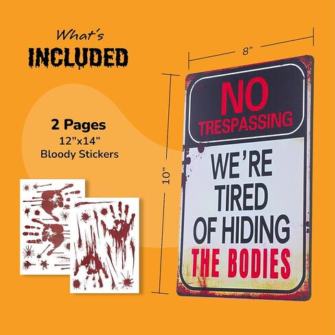 ArtCreativity Halloween No Trespassing Sign & Window Stickers, Beware Funny Home Décor Include Metal Sign, Bloody Hands, Blood Splatter Stickers, Zombie Party Decor Supplies, Scary Yard Warning Sign in Saudi Arabia