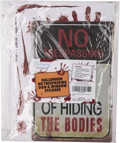 ArtCreativity Halloween No Trespassing Sign & Window Stickers, Beware Funny Home Décor Include Metal Sign, Bloody Hands, Blood Splatter Stickers, Zombie Party Decor Supplies, Scary Yard Warning Sign in Saudi Arabia