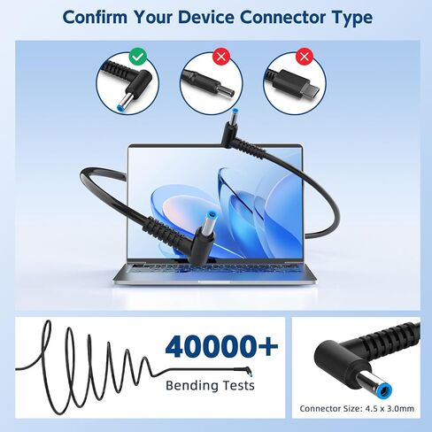 HP 45W 19.5V 2.31A Laptop Charger for HP Stream 11 13 14, Pavilion, Elitebook Folio, Spectre, Pavilion Touchsmart, Spectre Ultrabook, AC Adapter Power Supply (4.5mm x 3mm) in Kuwait