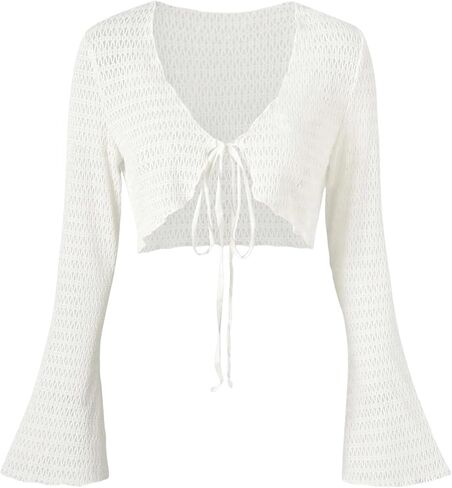 سترة SHENHE النسائية بأكمام جرس وربطة أمامية خفيفة الوزن ومقصوصة من بوليرو in Kuwait