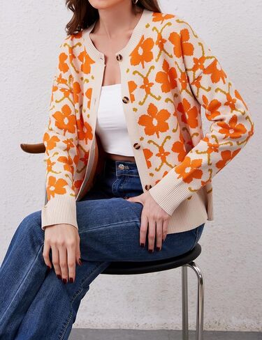 Floral Cardigan Sweaters for Women Lightweight Button Up Flower Printed Pattern Cardigans Fall Knit Sweater Tops in Kuwait