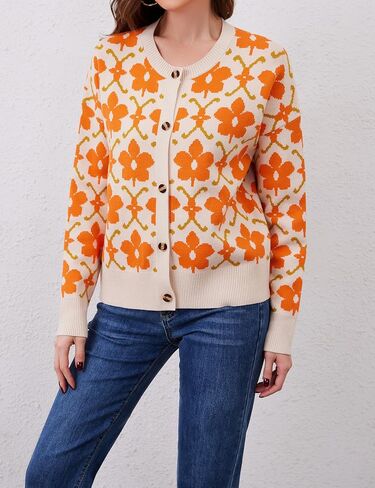 Floral Cardigan Sweaters for Women Lightweight Button Up Flower Printed Pattern Cardigans Fall Knit Sweater Tops in Kuwait