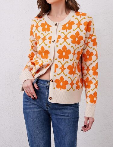 Floral Cardigan Sweaters for Women Lightweight Button Up Flower Printed Pattern Cardigans Fall Knit Sweater Tops in Kuwait
