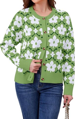 سترات صوفية مزهرة للنساء خفيفة الوزن بأزرار لأعلى ونمط مطبوع عليها زهور، سترات خريفية متماسكة in Kuwait