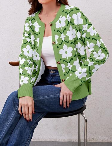 سترات صوفية مزهرة للنساء خفيفة الوزن بأزرار لأعلى ونمط مطبوع عليها زهور، سترات خريفية متماسكة in Kuwait