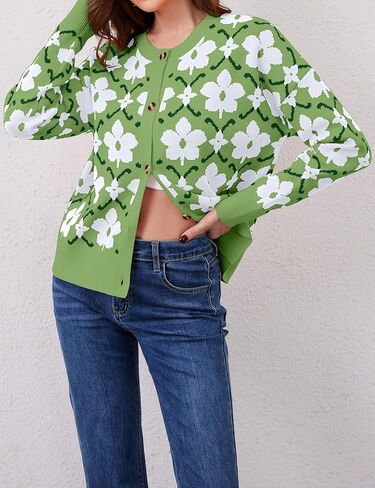 سترات صوفية مزهرة للنساء خفيفة الوزن بأزرار لأعلى ونمط مطبوع عليها زهور، سترات خريفية متماسكة in Kuwait