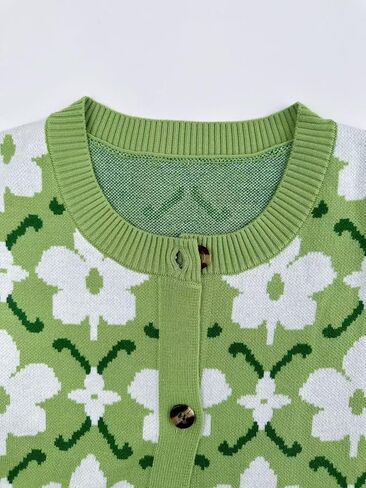 سترات صوفية مزهرة للنساء خفيفة الوزن بأزرار لأعلى ونمط مطبوع عليها زهور، سترات خريفية متماسكة in Kuwait