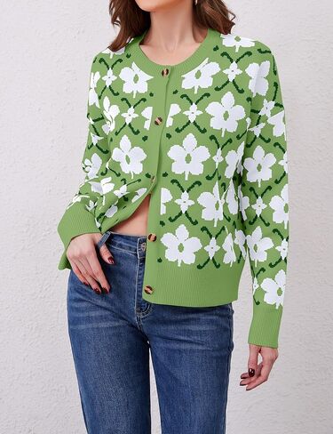 سترات صوفية مزهرة للنساء خفيفة الوزن بأزرار لأعلى ونمط مطبوع عليها زهور، سترات خريفية متماسكة in Kuwait