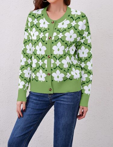 سترات صوفية مزهرة للنساء خفيفة الوزن بأزرار لأعلى ونمط مطبوع عليها زهور، سترات خريفية متماسكة in Kuwait