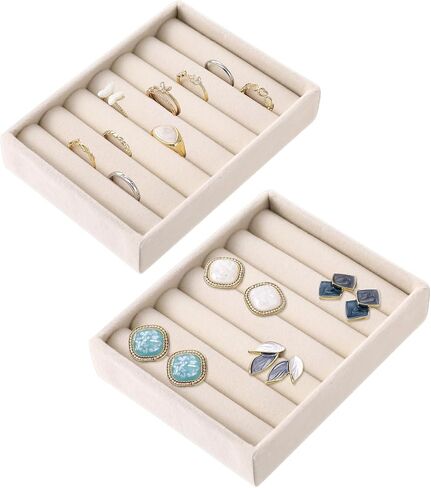 2 PCS Small Jewelry Tray Ring Holder Display Velvet Ring Organizer Jewelrys Organizer Stands for Jewelry Box, Drawer, Dresser(4.92 x 3.74 x 0.98in) in Kuwait
