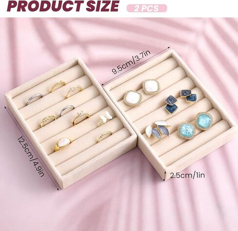 2 PCS Small Jewelry Tray Ring Holder Display Velvet Ring Organizer Jewelrys Organizer Stands for Jewelry Box, Drawer, Dresser(4.92 x 3.74 x 0.98in) in Kuwait