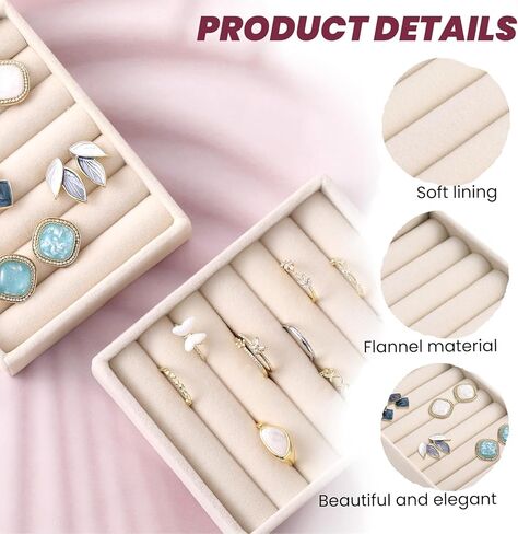 2 PCS Small Jewelry Tray Ring Holder Display Velvet Ring Organizer Jewelrys Organizer Stands for Jewelry Box, Drawer, Dresser(4.92 x 3.74 x 0.98in) in Kuwait