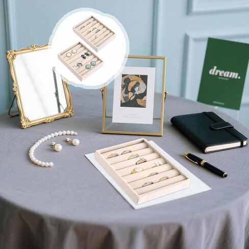 2 PCS Small Jewelry Tray Ring Holder Display Velvet Ring Organizer Jewelrys Organizer Stands for Jewelry Box, Drawer, Dresser(4.92 x 3.74 x 0.98in) in Kuwait