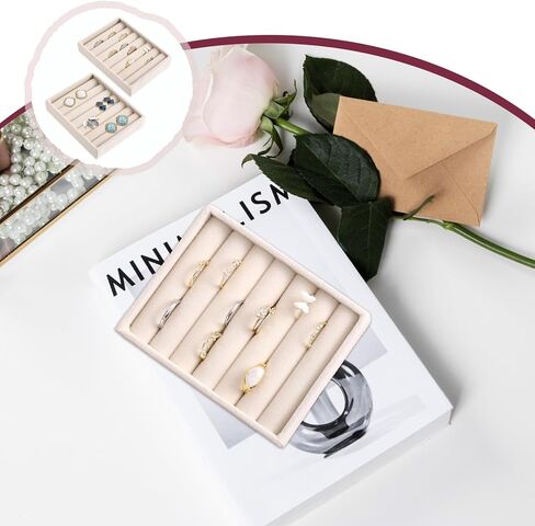 2 PCS Small Jewelry Tray Ring Holder Display Velvet Ring Organizer Jewelrys Organizer Stands for Jewelry Box, Drawer, Dresser(4.92 x 3.74 x 0.98in) in Kuwait