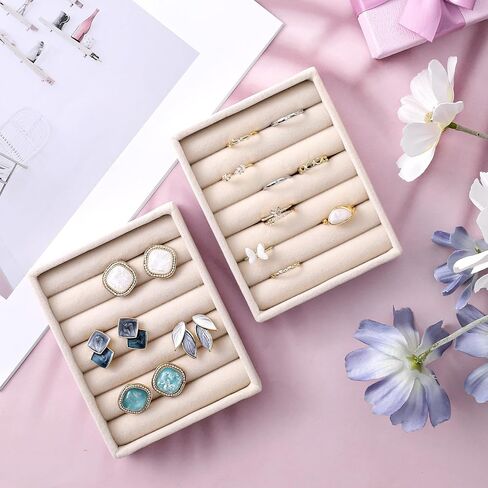 2 PCS Small Jewelry Tray Ring Holder Display Velvet Ring Organizer Jewelrys Organizer Stands for Jewelry Box, Drawer, Dresser(4.92 x 3.74 x 0.98in) in Kuwait