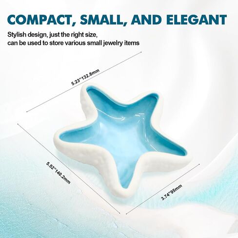 Starfish Ceramic Jewelry Tray for Rings Earrings Necklaces, Beach Decor Trinket Dish Holder, Ocean Themed Coastal Room Decor Organizer, Blue and White Ceramic Ring Dish in Saudi Arabia