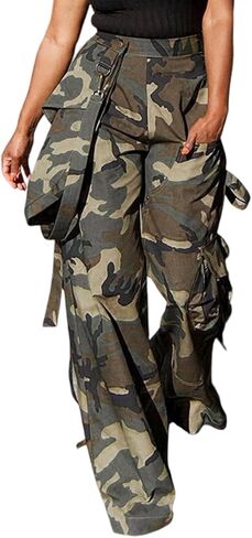 Women's Baggy Camo Cargo Pants High Waist Streetwear Camouflage Army Wide Leg Pants with Pockets in Saudi Arabia