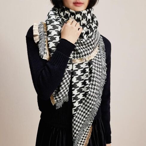 Winter Warm Cashmere Shawl Large Scarf Women Houndstooth Check Pashmina Scarves With Tassel Soft Thicken Wrap Cape in Kuwait