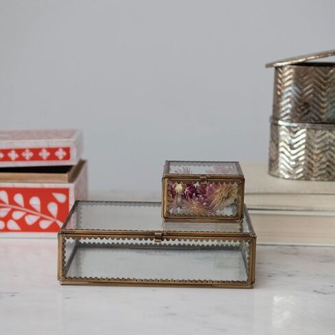 Creative Co-Op Brass and Glass Display Box with Scalloped Edges, Antique Finish in Saudi Arabia