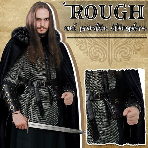 6 Pcs Halloween Men's Viking Costume Set Medieval Viking Fur Cape Cloak Renaissance Pirate Victorian LARP Belt Bracer Pouch in Kuwait