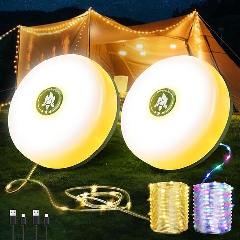 Camping String Lights,Camping Essentials Gear 32.8FT Lamp Lights Waterproof, 4 in 1 Outdoor String Lights with 8 Modes for Awn Tent Yard Garden Hiking Travel Decoration and Holiday Christmas Gift in Saudi Arabia