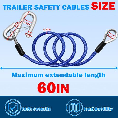 NAZON 48IN/60IN Trailer Safety Cables with Hooks 2-Pack Chains Towing 5000 Lbs Break Strength for Boat Safety Cables Blue PVC Coating Trailer Chains for Security in Kuwait