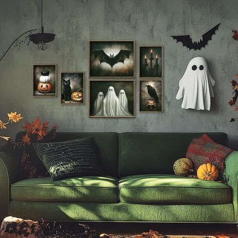 JarThenaAMCS 8Pcs Vintage Halloween Wall Art Prints Scary Headless Horse Witch Bat Ghost Art Poster Dark Goth Moody Wall Decor for Gallery Living Room Bedroom Decor (UNFRAMED) in Saudi Arabia