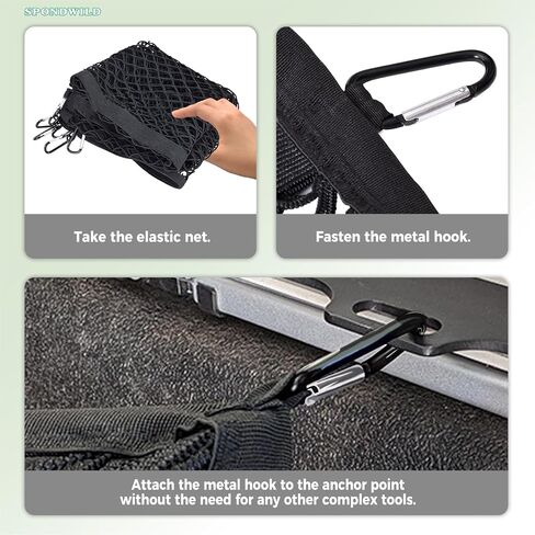 Stretchable Cargo Net with Hooks - Adjustable Elastic Trunk & Truck Bed Storage Organizer for Cars & Trucks, Ideal for Securing Light Loads, Easy - Install Elastic Cargo Net in Saudi Arabia