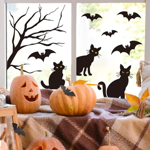 Whaline 6 ورقات للهالوين، ملصقات نافذة للقطط السوداء، صورة ظلية للقطط المخيفة، شارات نافذة قابلة لإعادة الاستخدام للمنزل المسكون، المنزل، المكتب، المدرسة، ديكور زجاجي، مستلزمات الحفلات in Saudi Arabia