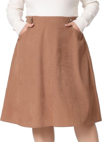 Agnes Orinda Plus Size Corduroy Skirt for Women Elastic High A Line with Pockets Midi Skirts in Saudi Arabia