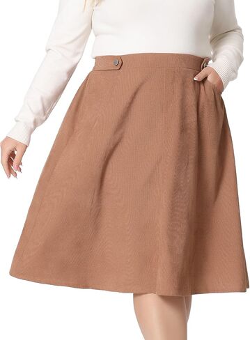 Agnes Orinda Plus Size Corduroy Skirt for Women Elastic High A Line with Pockets Midi Skirts in Saudi Arabia