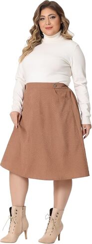 Agnes Orinda Plus Size Corduroy Skirt for Women Elastic High A Line with Pockets Midi Skirts in Saudi Arabia