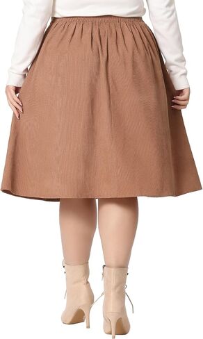Agnes Orinda Plus Size Corduroy Skirt for Women Elastic High A Line with Pockets Midi Skirts in Saudi Arabia