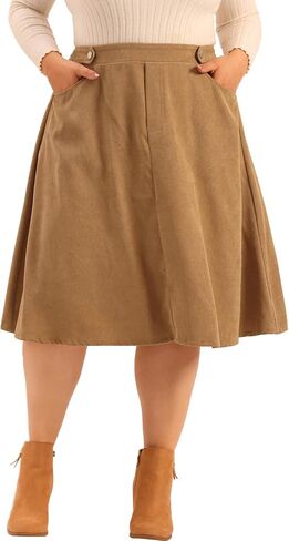Agnes Orinda Plus Size Corduroy Skirt for Women Elastic High A Line with Pockets Midi Skirts in Saudi Arabia