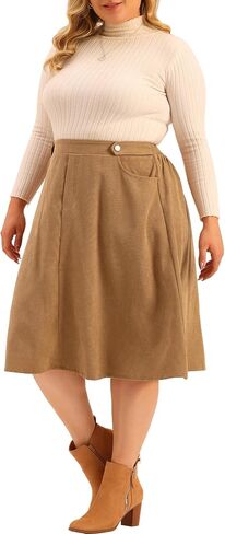 Agnes Orinda Plus Size Corduroy Skirt for Women Elastic High A Line with Pockets Midi Skirts in Saudi Arabia