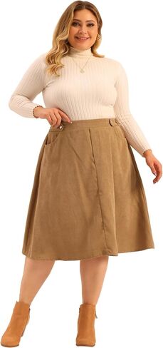 Agnes Orinda Plus Size Corduroy Skirt for Women Elastic High A Line with Pockets Midi Skirts in Saudi Arabia