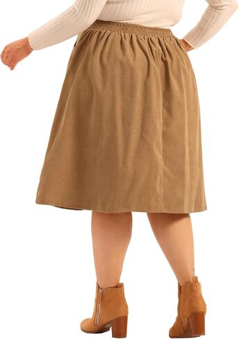 Agnes Orinda Plus Size Corduroy Skirt for Women Elastic High A Line with Pockets Midi Skirts in Saudi Arabia