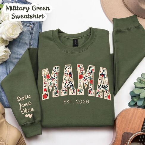 Custom Embroidered Grandma Floral Shirt with Names on Sleeve, Personalized Grandma Gift, Floral Grandma Crewneck Sweatshirt in Saudi Arabia