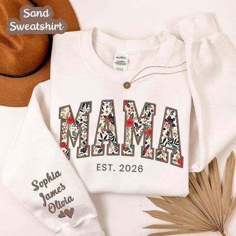 Custom Embroidered Grandma Floral Shirt with Names on Sleeve, Personalized Grandma Gift, Floral Grandma Crewneck Sweatshirt in Saudi Arabia