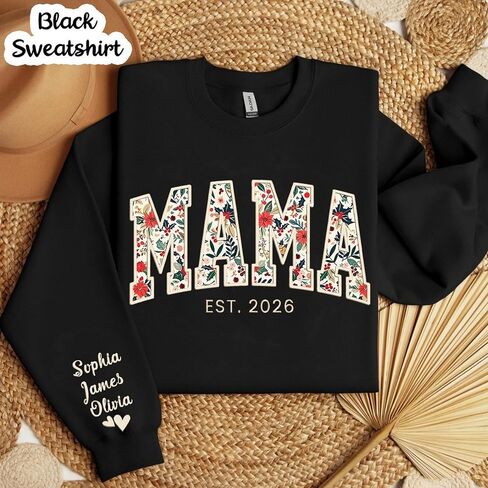Custom Embroidered Grandma Floral Shirt with Names on Sleeve, Personalized Grandma Gift, Floral Grandma Crewneck Sweatshirt in Saudi Arabia