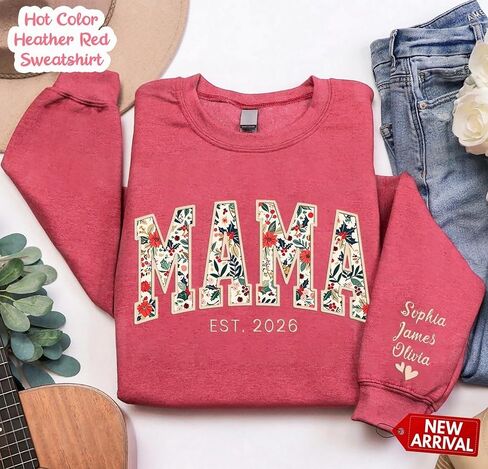 Custom Embroidered Grandma Floral Shirt with Names on Sleeve, Personalized Grandma Gift, Floral Grandma Crewneck Sweatshirt in Saudi Arabia