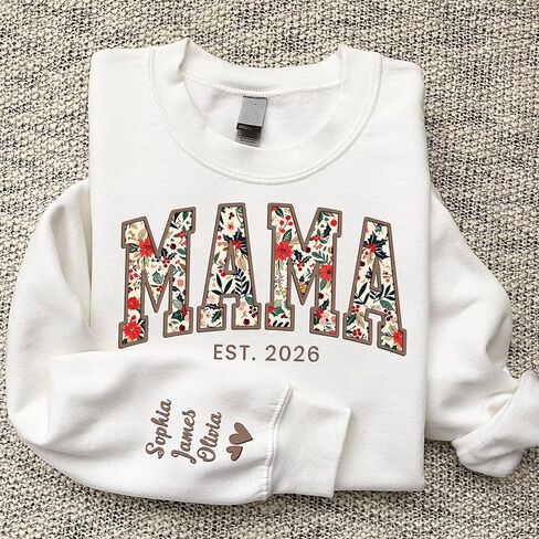 Custom Embroidered Grandma Floral Shirt with Names on Sleeve, Personalized Grandma Gift, Floral Grandma Crewneck Sweatshirt in Saudi Arabia
